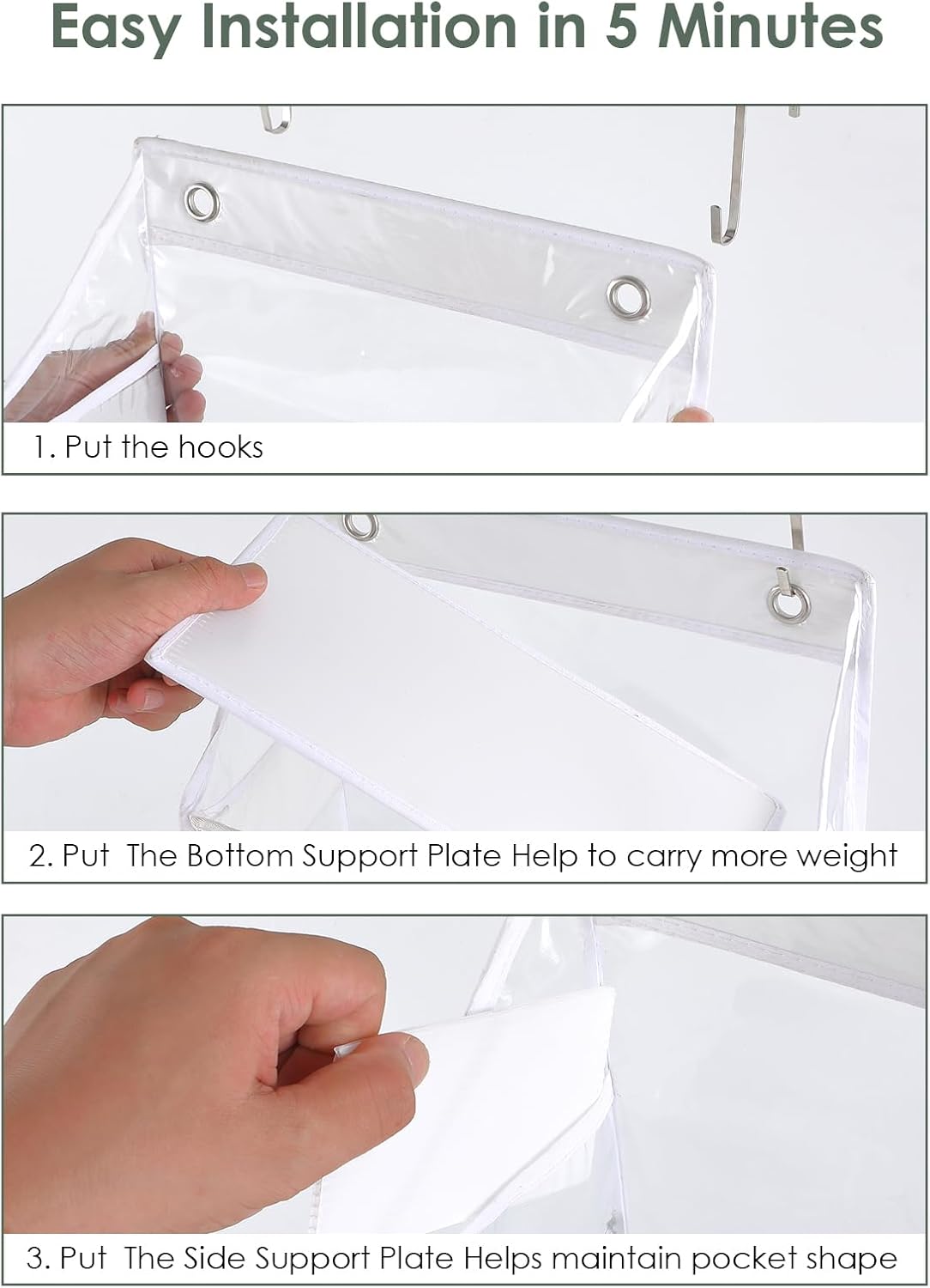Over The Door Organizer, Clear PVC Hanging Storage Bag, 5 Shevles Behind Door Organizer for Bedroom, Nursery, Bathroom, Closet, Pantry and Stuffed Animals Storage Holder, 1 Pack