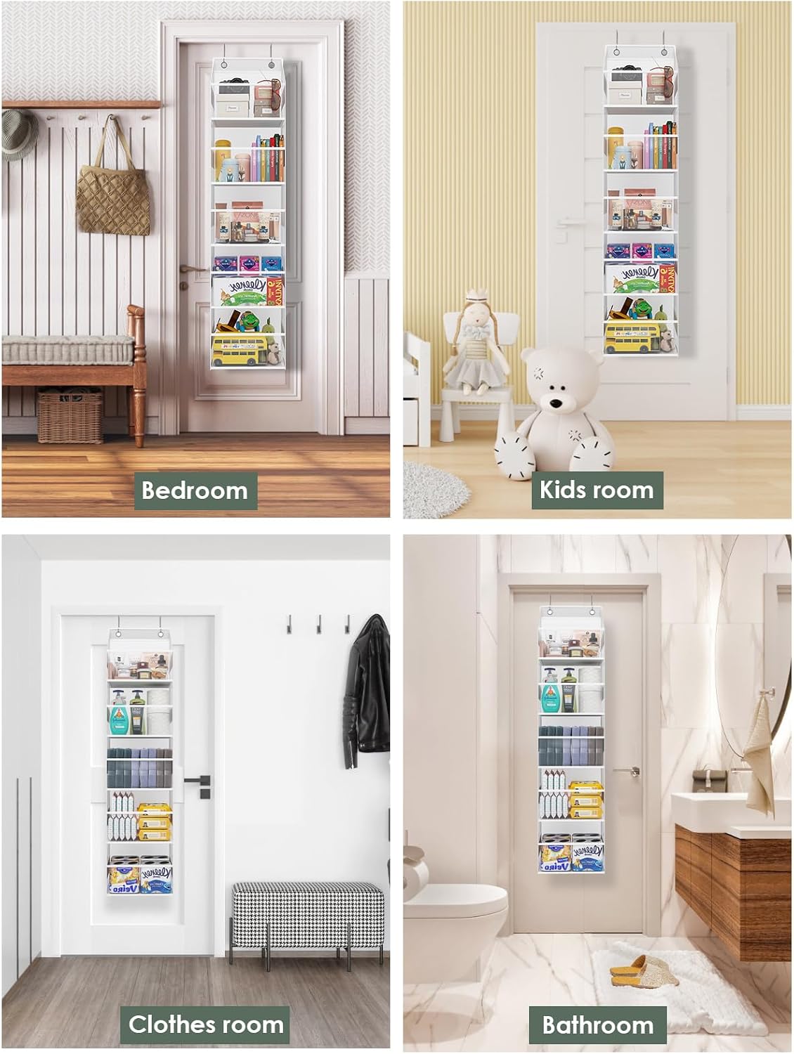 Over The Door Organizer, Clear PVC Hanging Storage Bag, 5 Shevles Behind Door Organizer for Bedroom, Nursery, Bathroom, Closet, Pantry and Stuffed Animals Storage Holder, 1 Pack