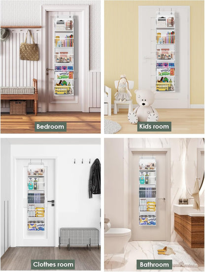 Over The Door Organizer, Clear PVC Hanging Storage Bag, 5 Shevles Behind Door Organizer for Bedroom, Nursery, Bathroom, Closet, Pantry and Stuffed Animals Storage Holder, 1 Pack