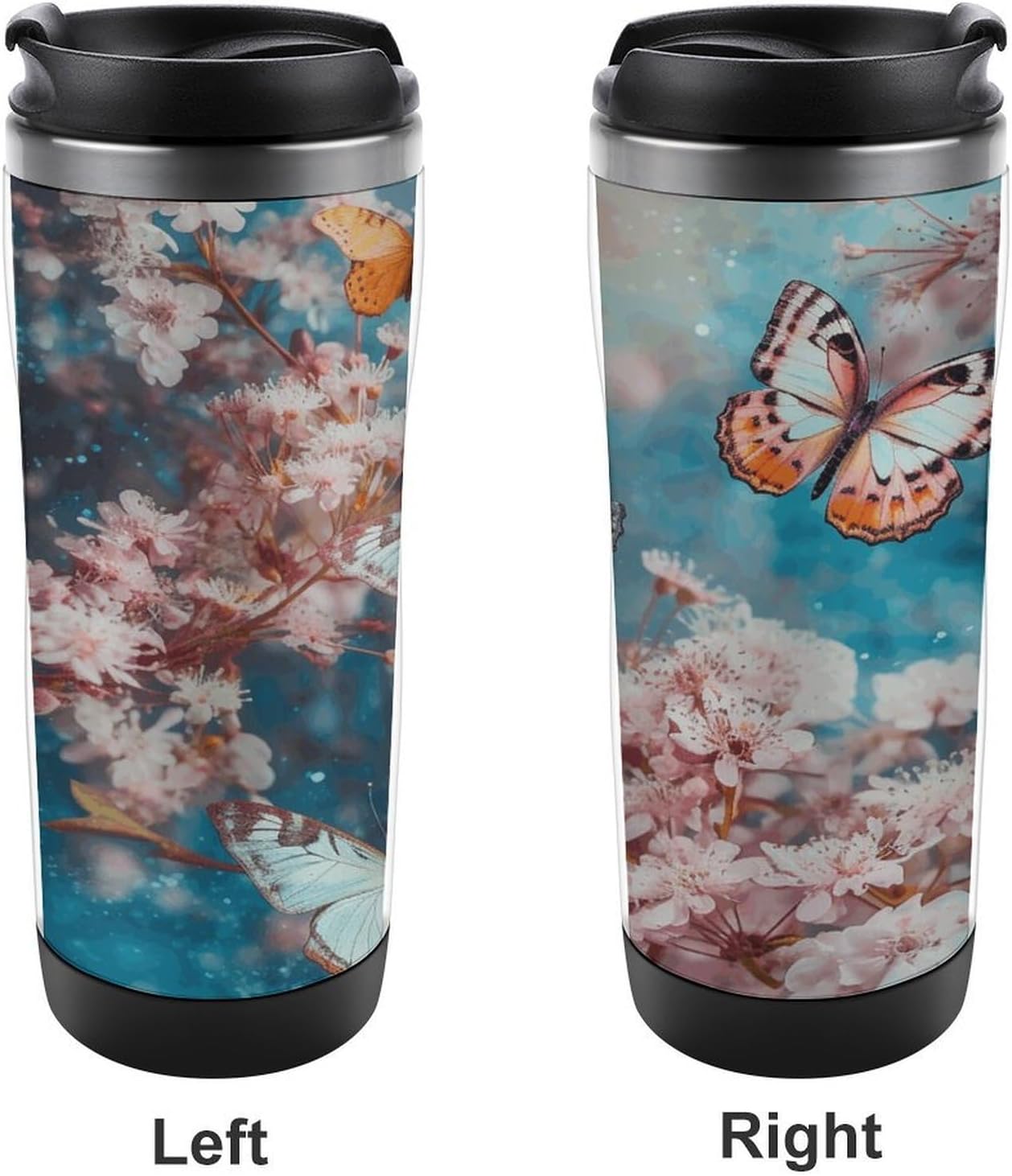 13oz Insulated Travel Coffee Mug Reusable Coffee Cup Water Bottle | A Group of Butterflies Flying Travel Mug with Leak Proof Lid Double Wall Stainless Steel Coffee Tumbler Personalized Gift