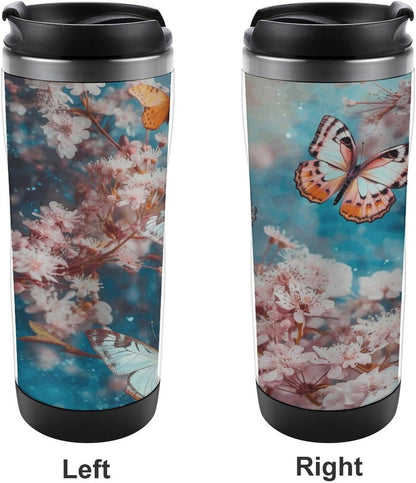 13oz Insulated Travel Coffee Mug Reusable Coffee Cup Water Bottle | A Group of Butterflies Flying Travel Mug with Leak Proof Lid Double Wall Stainless Steel Coffee Tumbler Personalized Gift