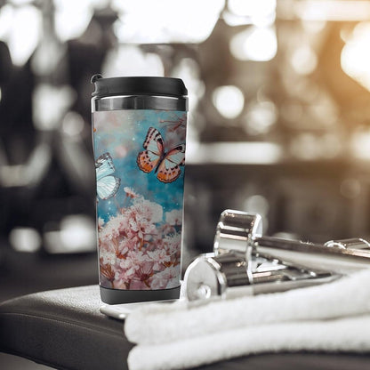 13oz Insulated Travel Coffee Mug Reusable Coffee Cup Water Bottle | A Group of Butterflies Flying Travel Mug with Leak Proof Lid Double Wall Stainless Steel Coffee Tumbler Personalized Gift