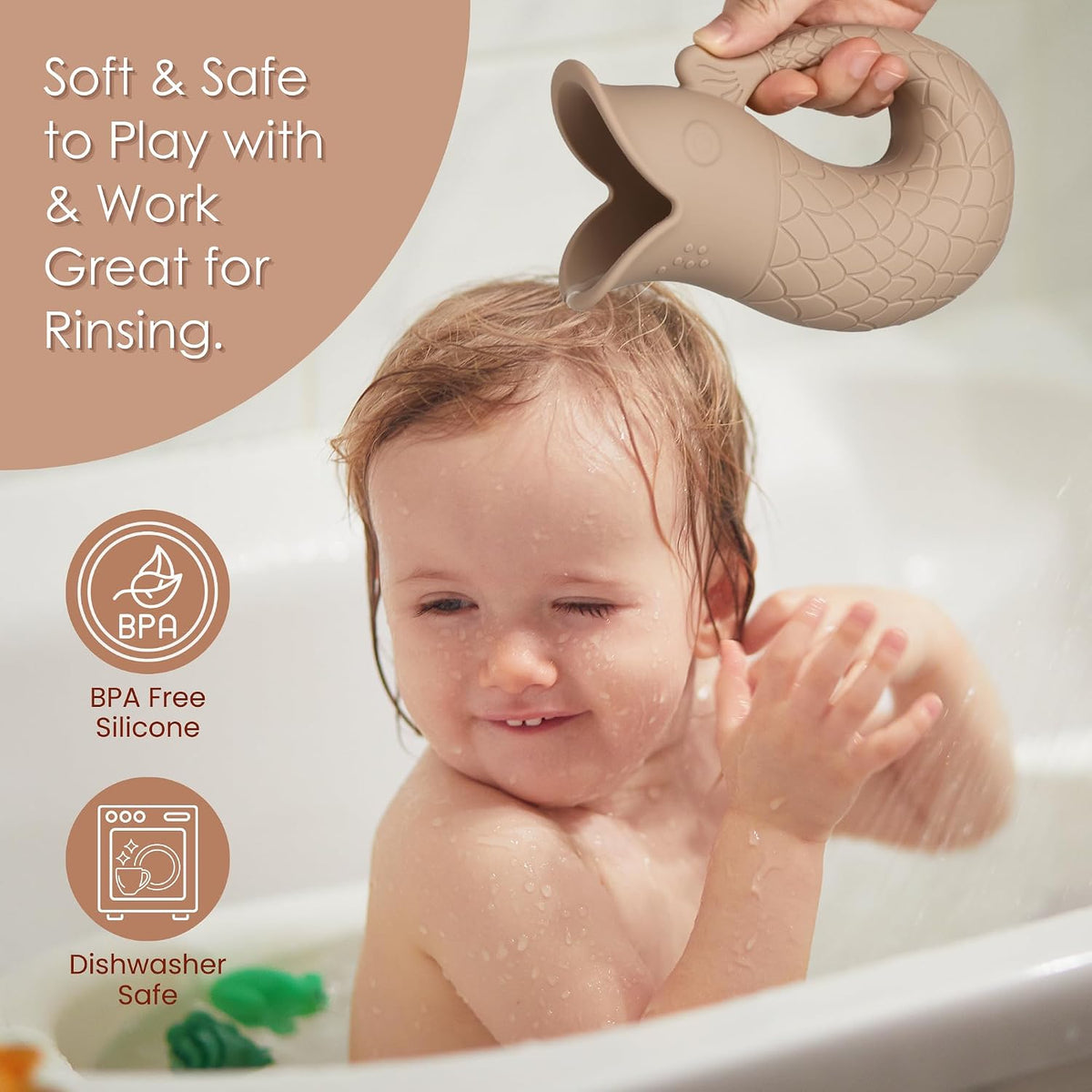 Baby Bath Rinse Cup, Silicone Shampoo Washing Rinse Cup for Kids, Bath Rinse Cup with Handle (Blush)