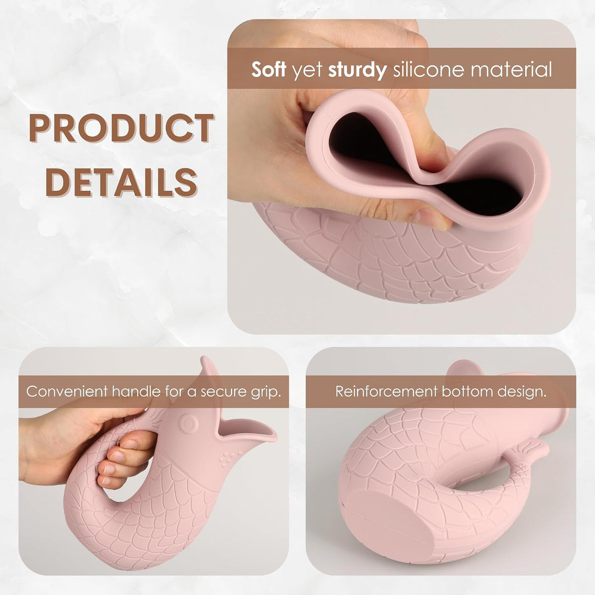 Baby Bath Rinse Cup, Silicone Shampoo Washing Rinse Cup for Kids, Bath Rinse Cup with Handle (Blush)