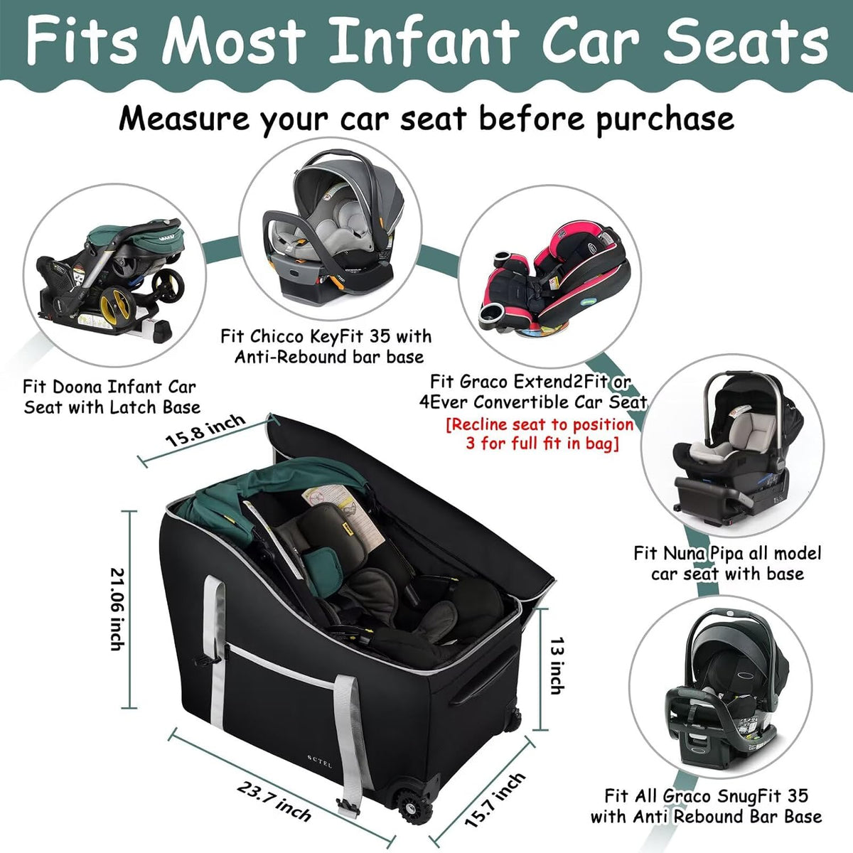 SCTEL Infant Car Seat Travel Bag Backpack for Airplane, with Wheels