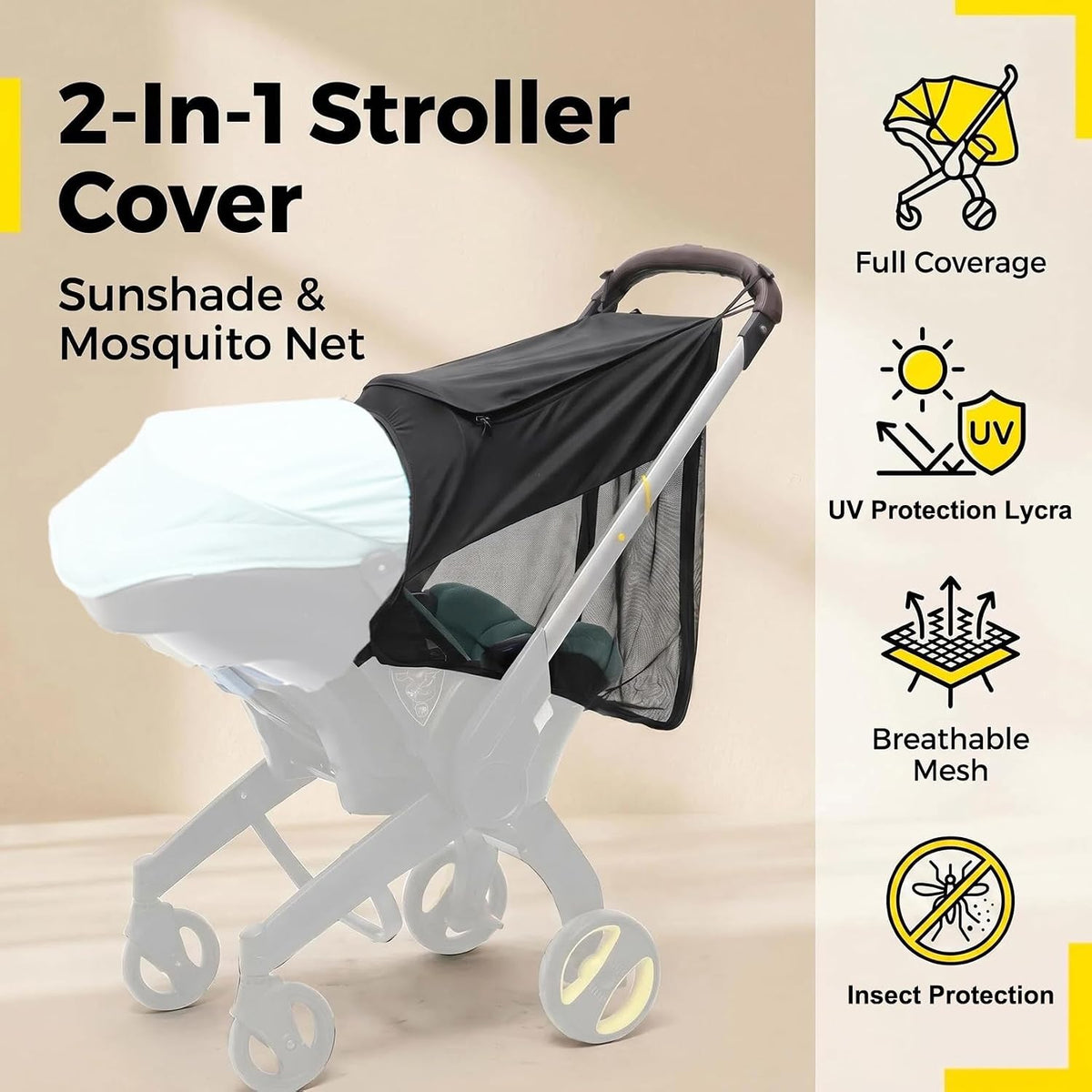 Baby Stroller Sun Shade & Mousquito Net for Doona Car Seat Stroller Carseat Sun Shade Canopy Cover UPF50+ Stroller Sun Shade Extender