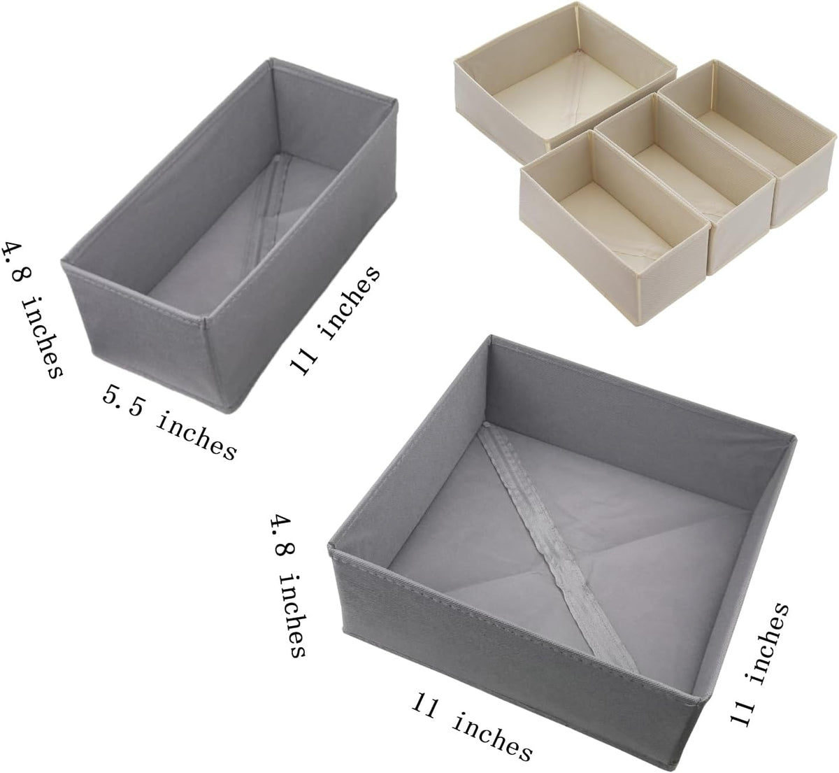 Drawer Organizer Set of 4- Fabric Storage Bins for Clothes, Underwear, Socks & Bras - 11" Dresser Dividers for Bedroom Closet
