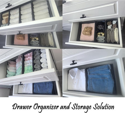 Drawer Organizer Set of 4- Fabric Storage Bins for Clothes, Underwear, Socks & Bras - 11" Dresser Dividers for Bedroom Closet