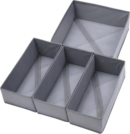 Drawer Organizer Set of 4- Fabric Storage Bins for Clothes, Underwear, Socks & Bras - 11" Dresser Dividers for Bedroom Closet