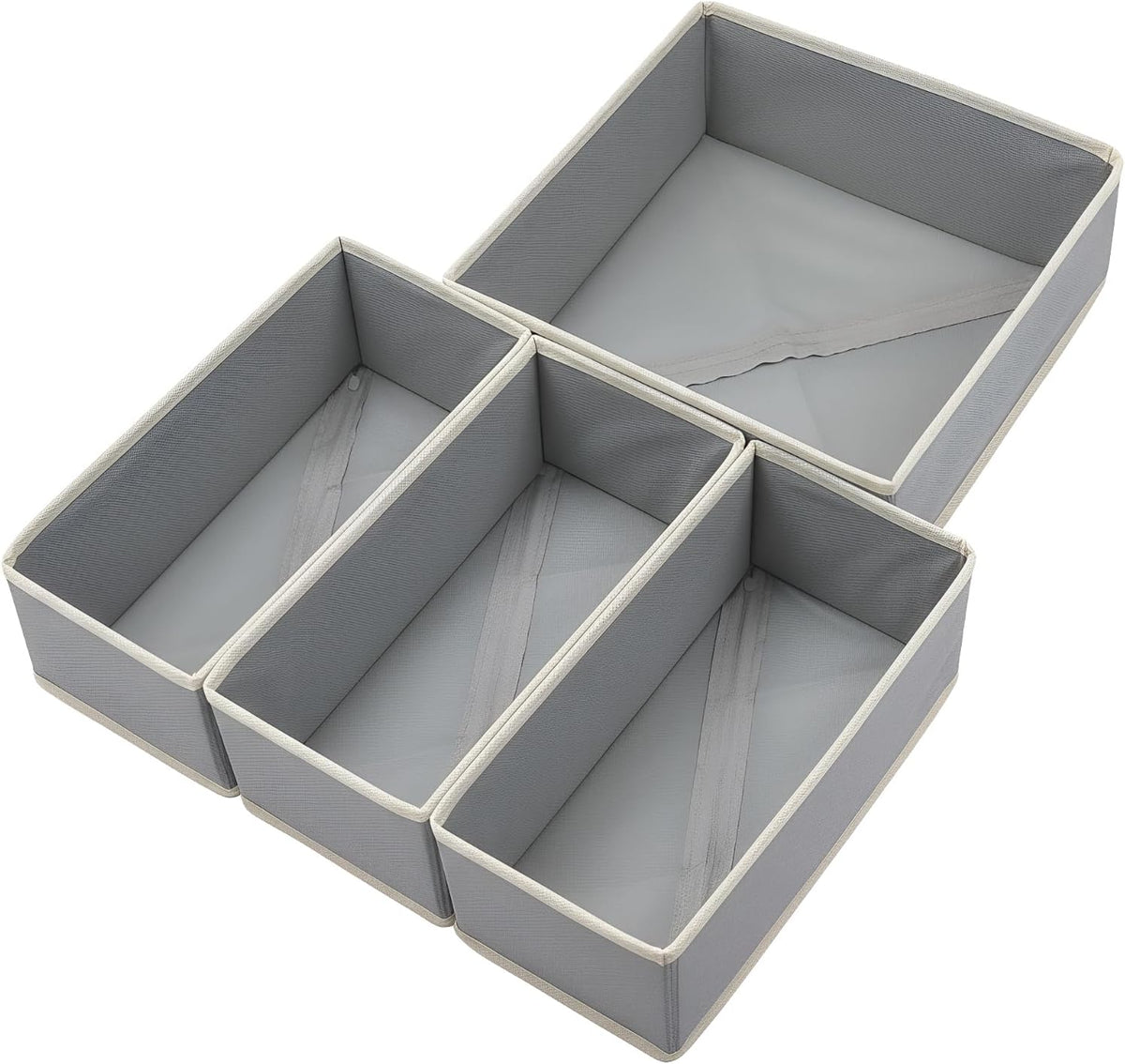 Drawer Organizer Set of 4- Fabric Storage Bins for Clothes, Underwear, Socks & Bras - 11" Dresser Dividers for Bedroom Closet