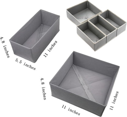 Drawer Organizer Set of 4- Fabric Storage Bins for Clothes, Underwear, Socks & Bras - 11" Dresser Dividers for Bedroom Closet