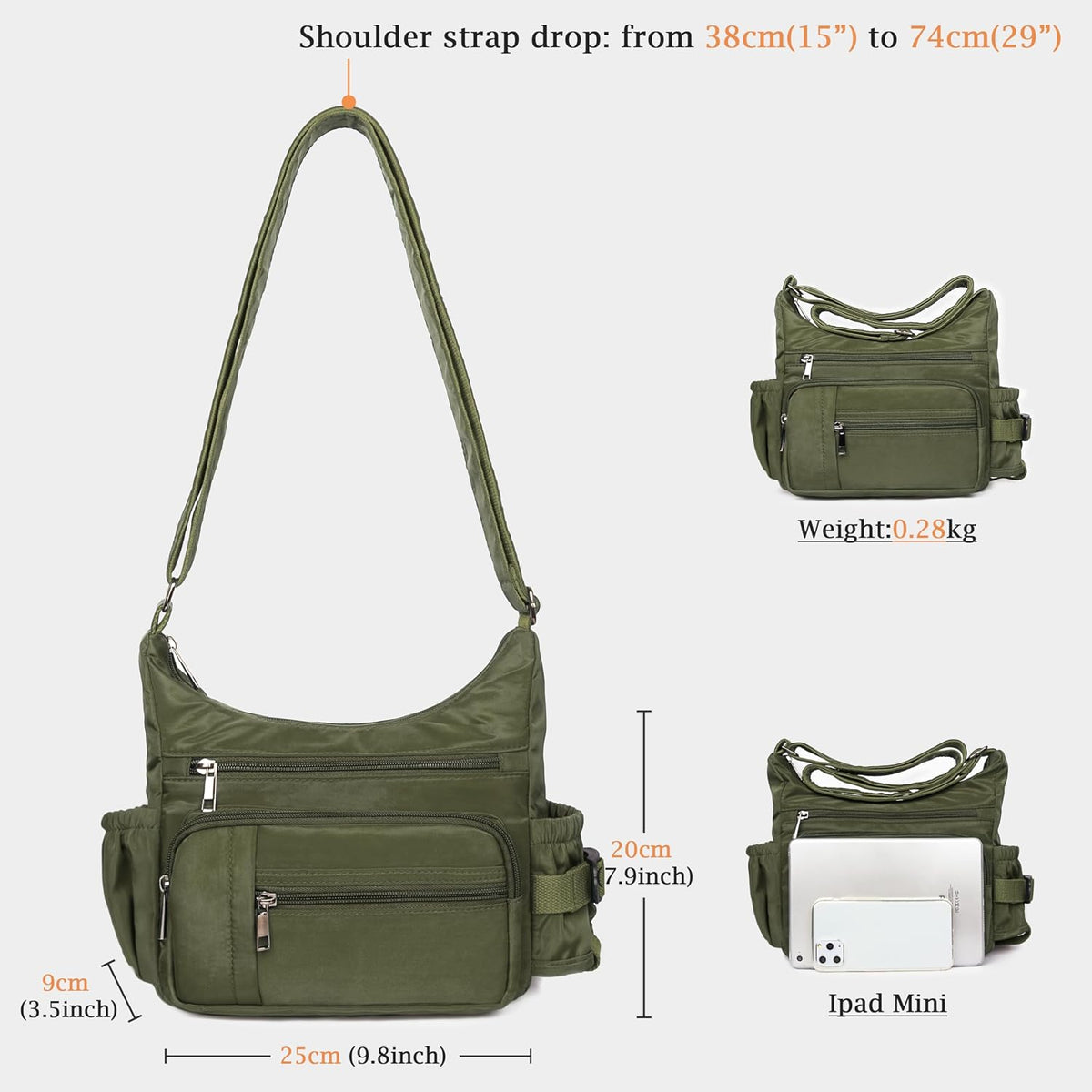 RFID Anti Thief Crossbody Bag for Women Waterproof Shoulder Bag Messenger Bag Casual Nylon Purse Handbag