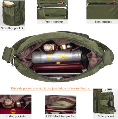 RFID Anti Thief Crossbody Bag for Women Waterproof Shoulder Bag Messenger Bag Casual Nylon Purse Handbag