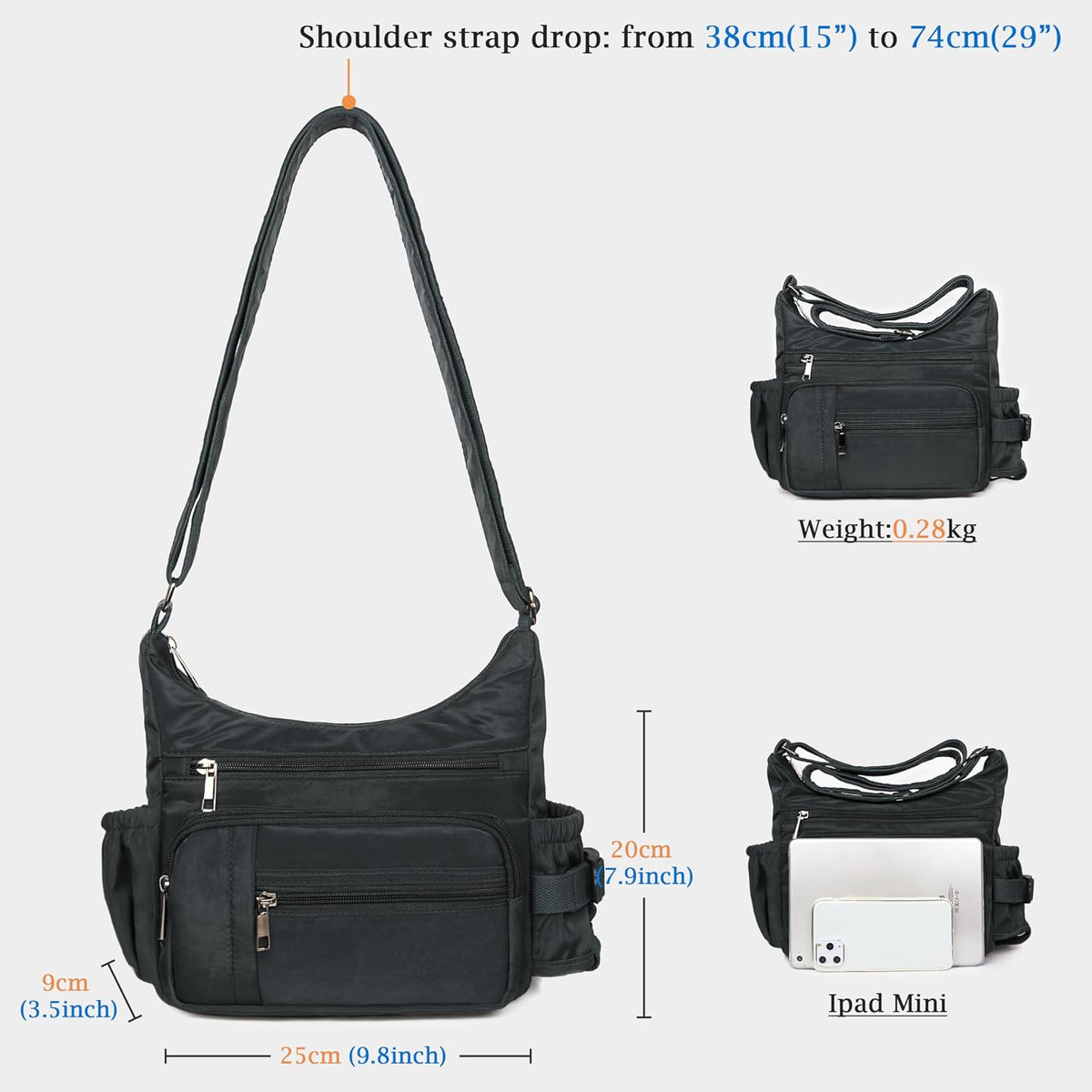RFID Anti Thief Crossbody Bag for Women Waterproof Shoulder Bag Messenger Bag Casual Nylon Purse Handbag