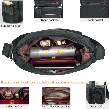 RFID Anti Thief Crossbody Bag for Women Waterproof Shoulder Bag Messenger Bag Casual Nylon Purse Handbag