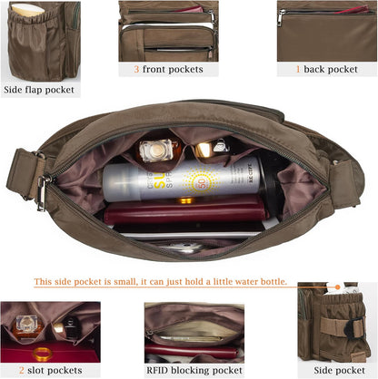 RFID Anti Thief Crossbody Bag for Women Waterproof Shoulder Bag Messenger Bag Casual Nylon Purse Handbag