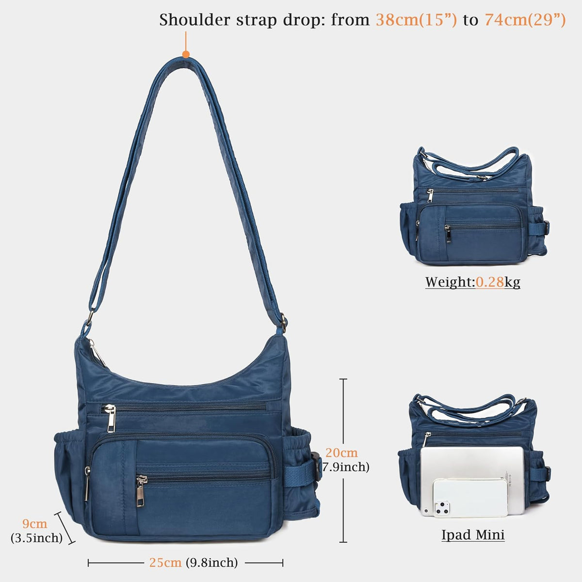 RFID Anti Thief Crossbody Bag for Women Waterproof Shoulder Bag Messenger Bag Casual Nylon Purse Handbag