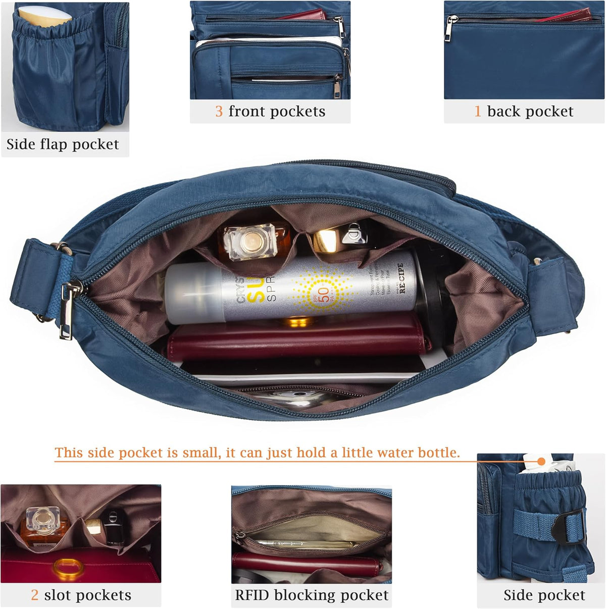 RFID Anti Thief Crossbody Bag for Women Waterproof Shoulder Bag Messenger Bag Casual Nylon Purse Handbag