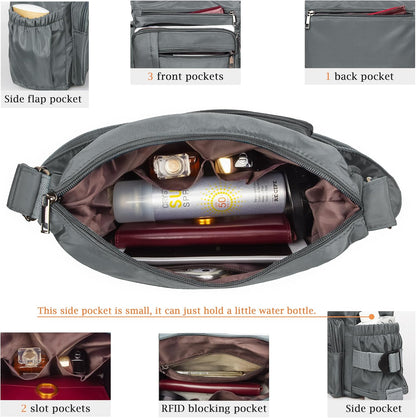 RFID Anti Thief Crossbody Bag for Women Waterproof Shoulder Bag Messenger Bag Casual Nylon Purse Handbag