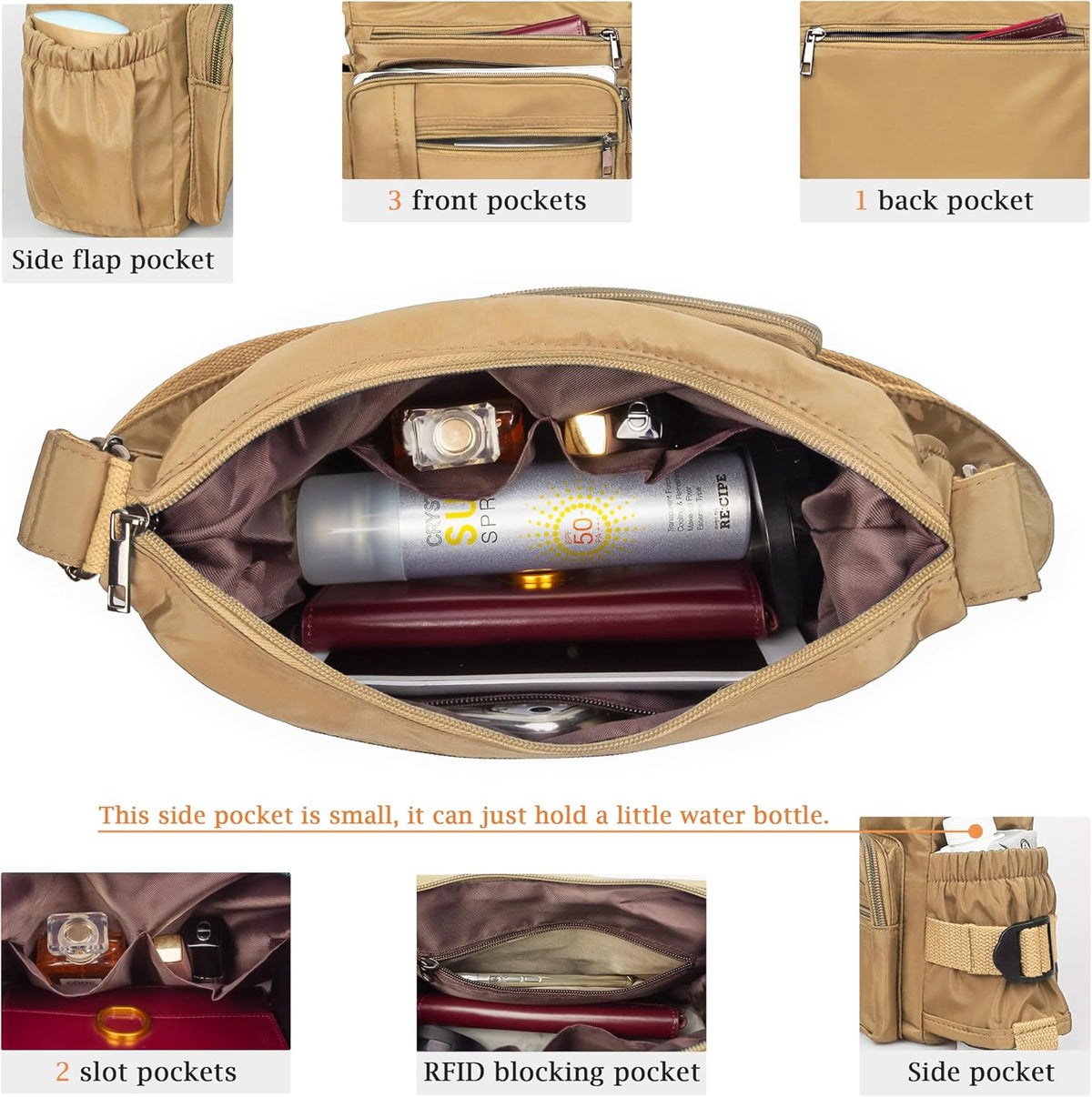 RFID Anti Thief Crossbody Bag for Women Waterproof Shoulder Bag Messenger Bag Casual Nylon Purse Handbag
