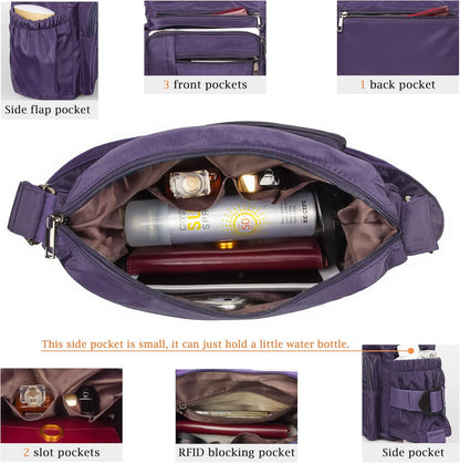 RFID Anti Thief Crossbody Bag for Women Waterproof Shoulder Bag Messenger Bag Casual Nylon Purse Handbag
