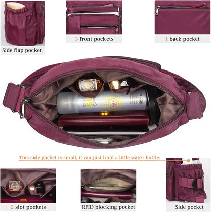 RFID Anti Thief Crossbody Bag for Women Waterproof Shoulder Bag Messenger Bag Casual Nylon Purse Handbag