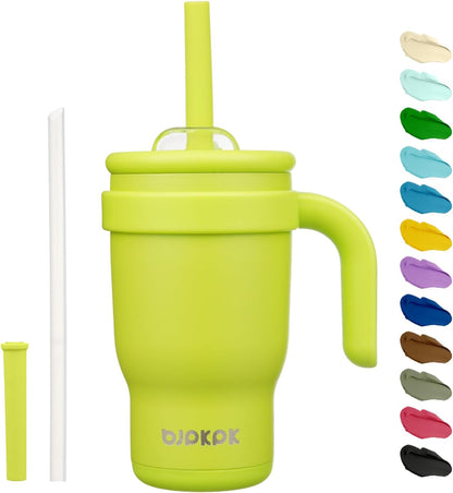 14 oz Insulated Water Bottle with Handle & Straw, Stainless Steel | Double Wall Vacuum, Leak Proof, Sweatproof, Wide Mouth, BPA Free, Dishwasher Safe, Keeps Cold/Hot, Travel, Green