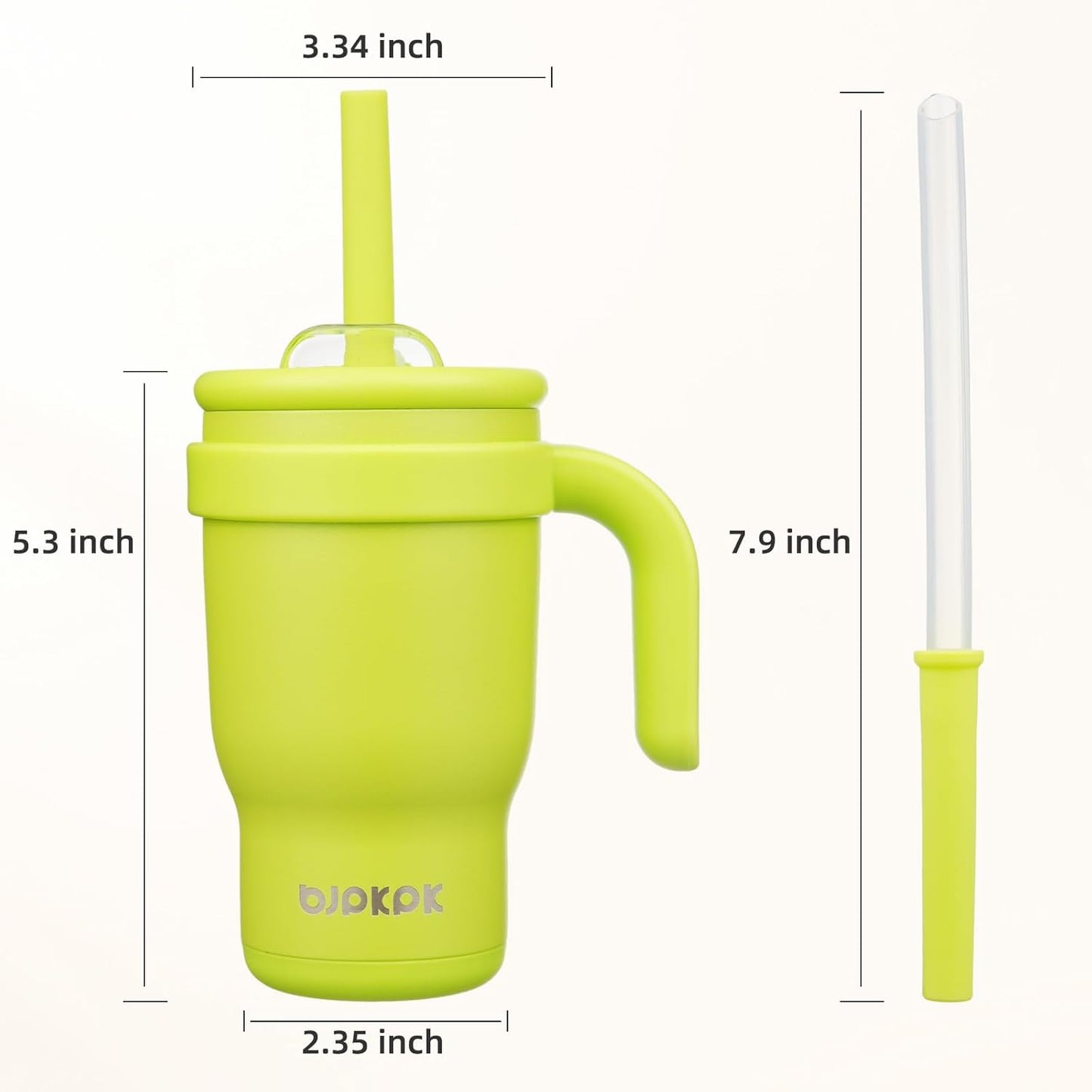 14 oz Insulated Water Bottle with Handle & Straw, Stainless Steel | Double Wall Vacuum, Leak Proof, Sweatproof, Wide Mouth, BPA Free, Dishwasher Safe, Keeps Cold/Hot, Travel, Green