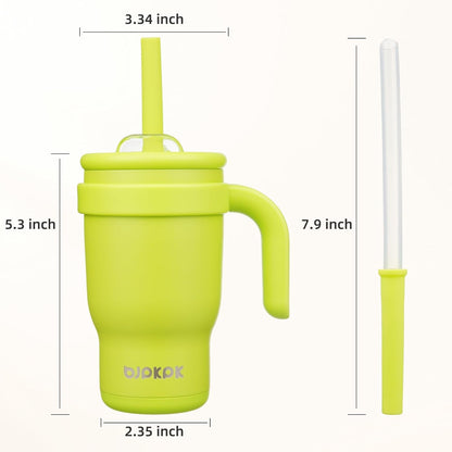 14 oz Insulated Water Bottle with Handle & Straw, Stainless Steel | Double Wall Vacuum, Leak Proof, Sweatproof, Wide Mouth, BPA Free, Dishwasher Safe, Keeps Cold/Hot, Travel, Green