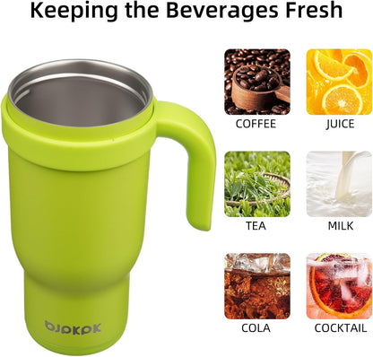 14 oz Insulated Water Bottle with Handle & Straw, Stainless Steel | Double Wall Vacuum, Leak Proof, Sweatproof, Wide Mouth, BPA Free, Dishwasher Safe, Keeps Cold/Hot, Travel, Green