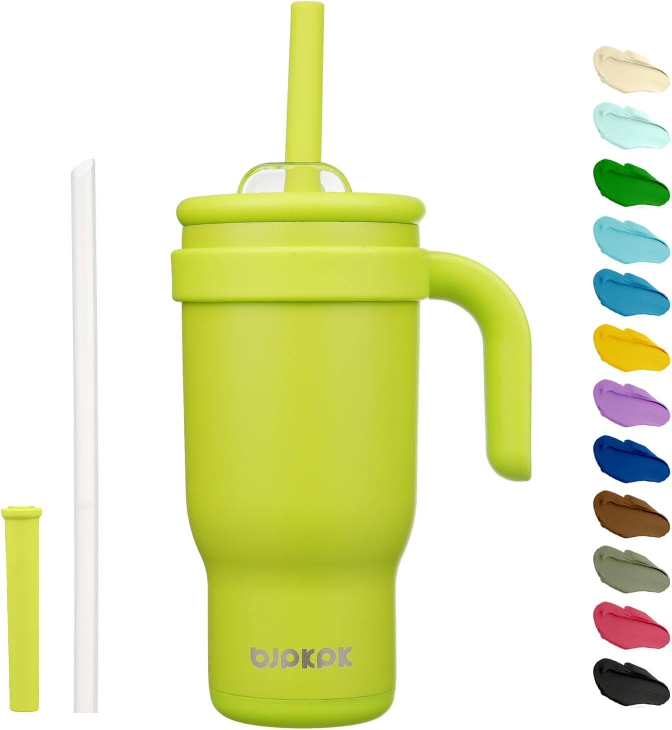 14 oz Insulated Water Bottle with Handle & Straw, Stainless Steel | Double Wall Vacuum, Leak Proof, Sweatproof, Wide Mouth, BPA Free, Dishwasher Safe, Keeps Cold/Hot, Travel, Green