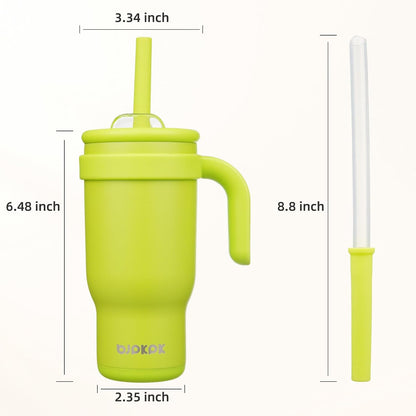 14 oz Insulated Water Bottle with Handle & Straw, Stainless Steel | Double Wall Vacuum, Leak Proof, Sweatproof, Wide Mouth, BPA Free, Dishwasher Safe, Keeps Cold/Hot, Travel, Green