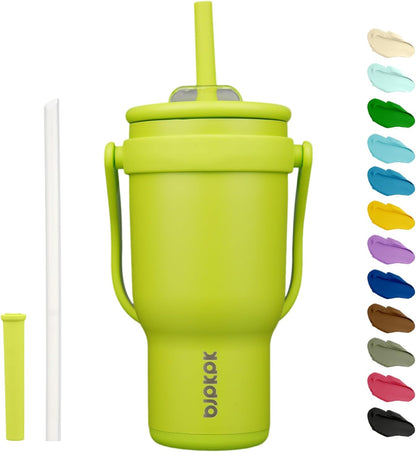 14 oz Insulated Water Bottle with Handle & Straw, Stainless Steel | Double Wall Vacuum, Leak Proof, Sweatproof, Wide Mouth, BPA Free, Dishwasher Safe, Keeps Cold/Hot, Travel, Green