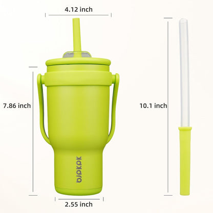 14 oz Insulated Water Bottle with Handle & Straw, Stainless Steel | Double Wall Vacuum, Leak Proof, Sweatproof, Wide Mouth, BPA Free, Dishwasher Safe, Keeps Cold/Hot, Travel, Green