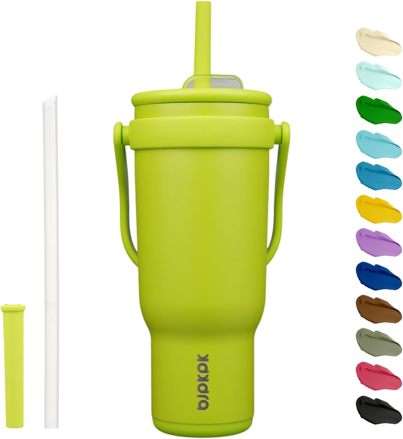 14 oz Insulated Water Bottle with Handle & Straw, Stainless Steel | Double Wall Vacuum, Leak Proof, Sweatproof, Wide Mouth, BPA Free, Dishwasher Safe, Keeps Cold/Hot, Travel, Green