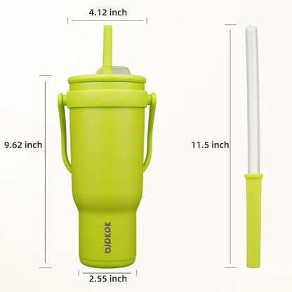 14 oz Insulated Water Bottle with Handle & Straw, Stainless Steel | Double Wall Vacuum, Leak Proof, Sweatproof, Wide Mouth, BPA Free, Dishwasher Safe, Keeps Cold/Hot, Travel, Green