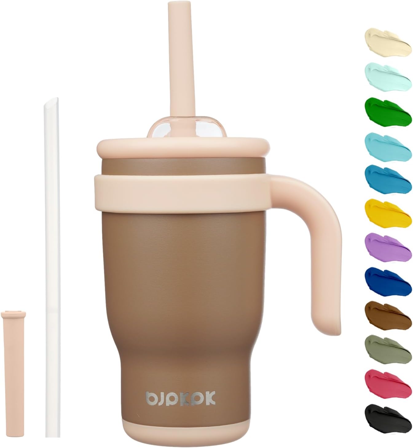 14 oz Insulated Water Bottle with Handle & Straw, Stainless Steel | Double Wall Vacuum, Leak Proof, Sweatproof, Wide Mouth, BPA Free, Dishwasher Safe, Keeps Cold/Hot, Travel, Green