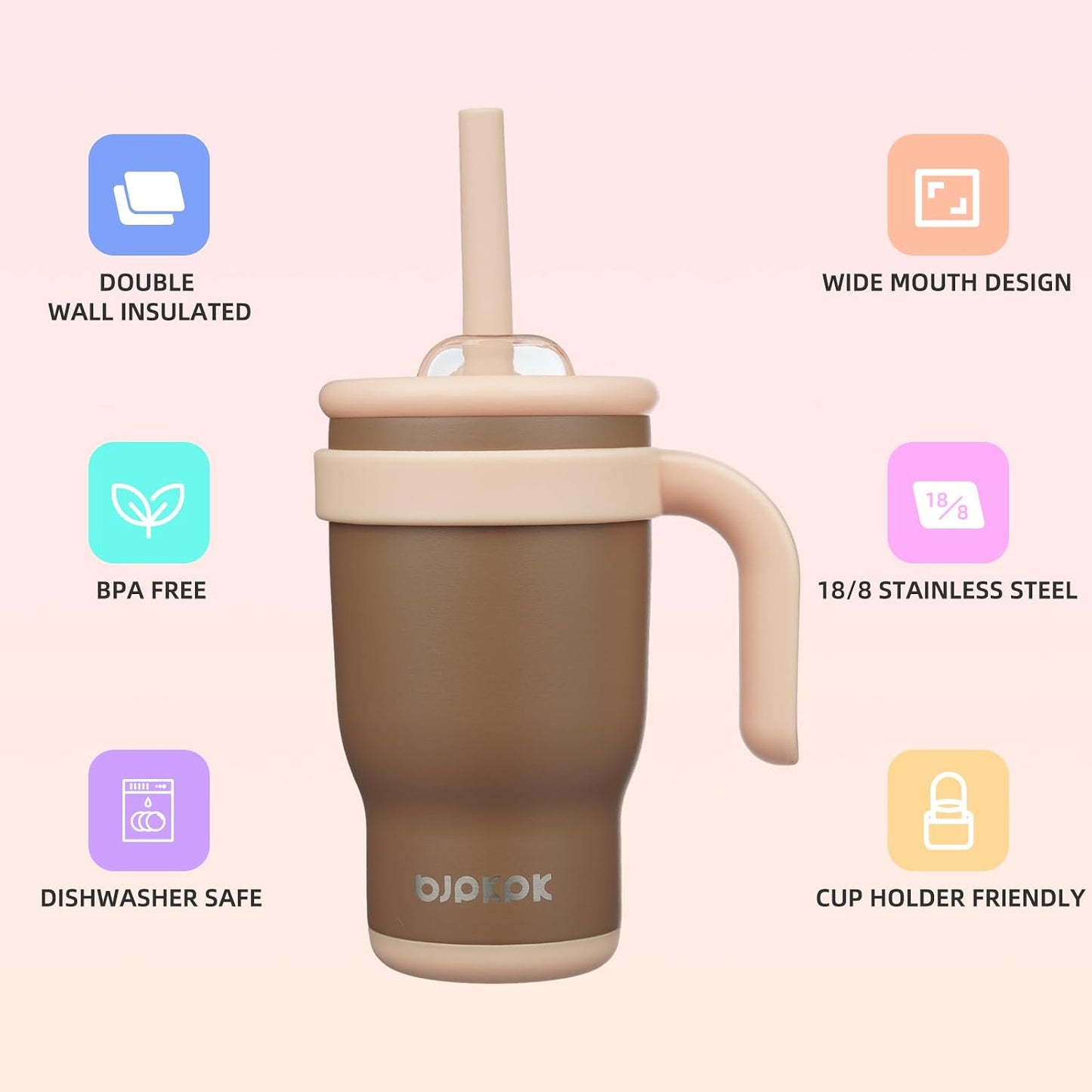 14 oz Insulated Water Bottle with Handle & Straw, Stainless Steel | Double Wall Vacuum, Leak Proof, Sweatproof, Wide Mouth, BPA Free, Dishwasher Safe, Keeps Cold/Hot, Travel, Green