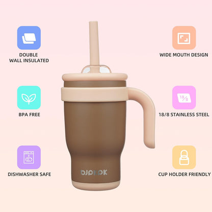 14 oz Insulated Water Bottle with Handle & Straw, Stainless Steel | Double Wall Vacuum, Leak Proof, Sweatproof, Wide Mouth, BPA Free, Dishwasher Safe, Keeps Cold/Hot, Travel, Green
