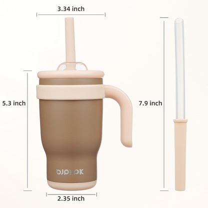 14 oz Insulated Water Bottle with Handle & Straw, Stainless Steel | Double Wall Vacuum, Leak Proof, Sweatproof, Wide Mouth, BPA Free, Dishwasher Safe, Keeps Cold/Hot, Travel, Green