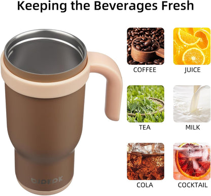14 oz Insulated Water Bottle with Handle & Straw, Stainless Steel | Double Wall Vacuum, Leak Proof, Sweatproof, Wide Mouth, BPA Free, Dishwasher Safe, Keeps Cold/Hot, Travel, Green
