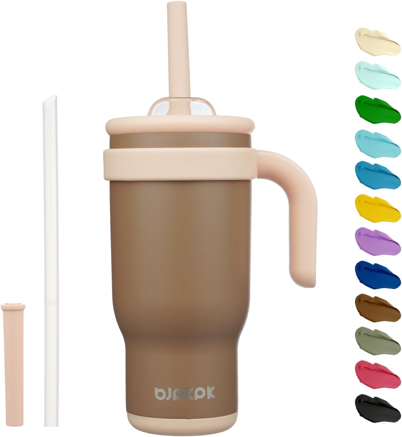 14 oz Insulated Water Bottle with Handle & Straw, Stainless Steel | Double Wall Vacuum, Leak Proof, Sweatproof, Wide Mouth, BPA Free, Dishwasher Safe, Keeps Cold/Hot, Travel, Green