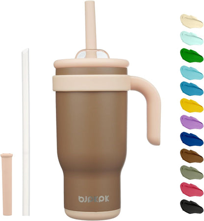 14 oz Insulated Water Bottle with Handle & Straw, Stainless Steel | Double Wall Vacuum, Leak Proof, Sweatproof, Wide Mouth, BPA Free, Dishwasher Safe, Keeps Cold/Hot, Travel, Green