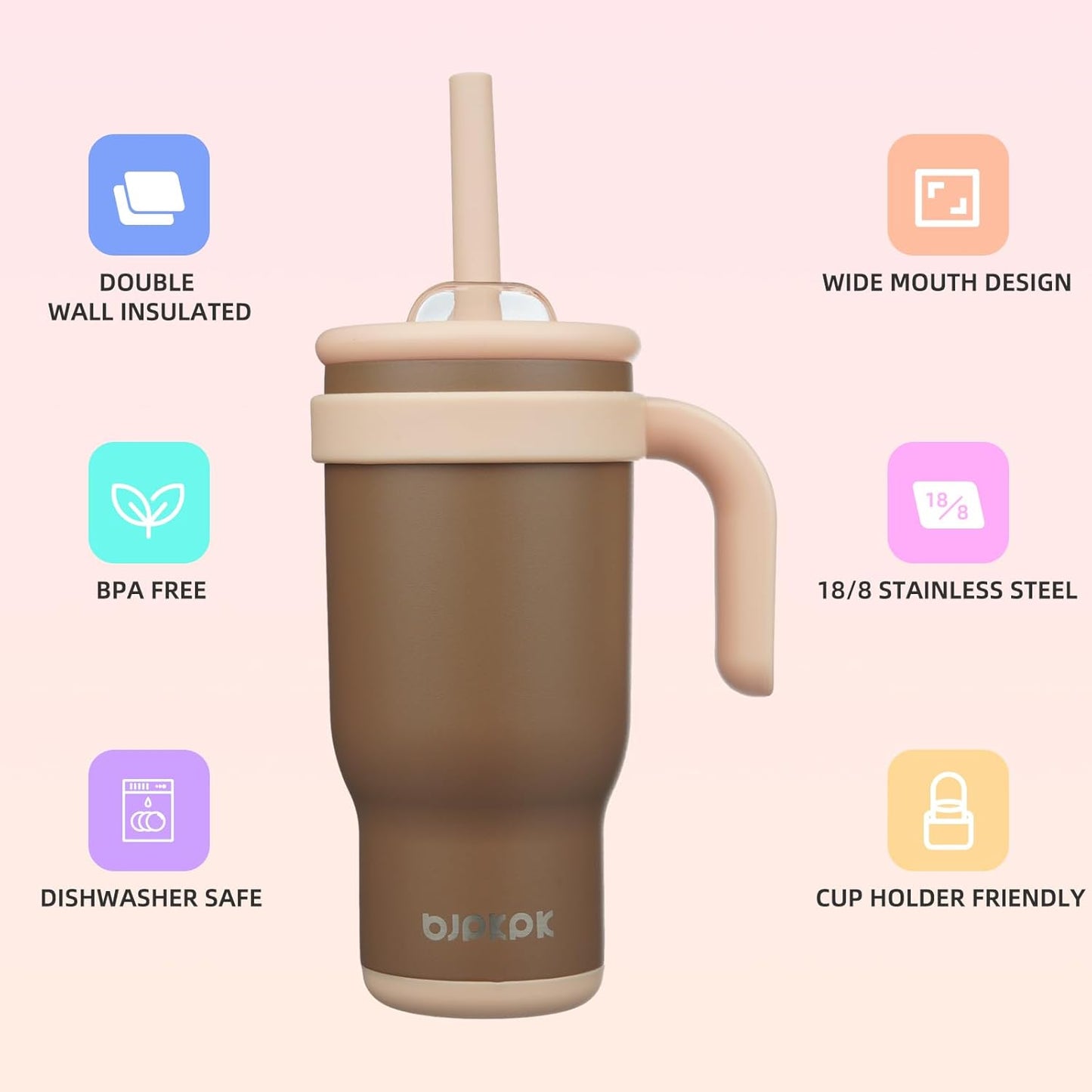 14 oz Insulated Water Bottle with Handle & Straw, Stainless Steel | Double Wall Vacuum, Leak Proof, Sweatproof, Wide Mouth, BPA Free, Dishwasher Safe, Keeps Cold/Hot, Travel, Green