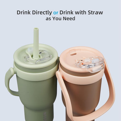 14 oz Insulated Water Bottle with Handle & Straw, Stainless Steel | Double Wall Vacuum, Leak Proof, Sweatproof, Wide Mouth, BPA Free, Dishwasher Safe, Keeps Cold/Hot, Travel, Green