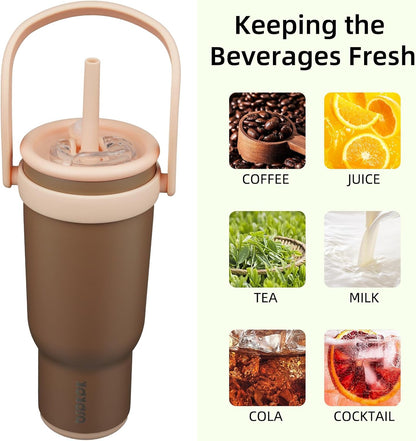 14 oz Insulated Water Bottle with Handle & Straw, Stainless Steel | Double Wall Vacuum, Leak Proof, Sweatproof, Wide Mouth, BPA Free, Dishwasher Safe, Keeps Cold/Hot, Travel, Green