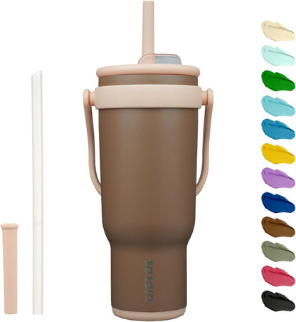 14 oz Insulated Water Bottle with Handle & Straw, Stainless Steel | Double Wall Vacuum, Leak Proof, Sweatproof, Wide Mouth, BPA Free, Dishwasher Safe, Keeps Cold/Hot, Travel, Green