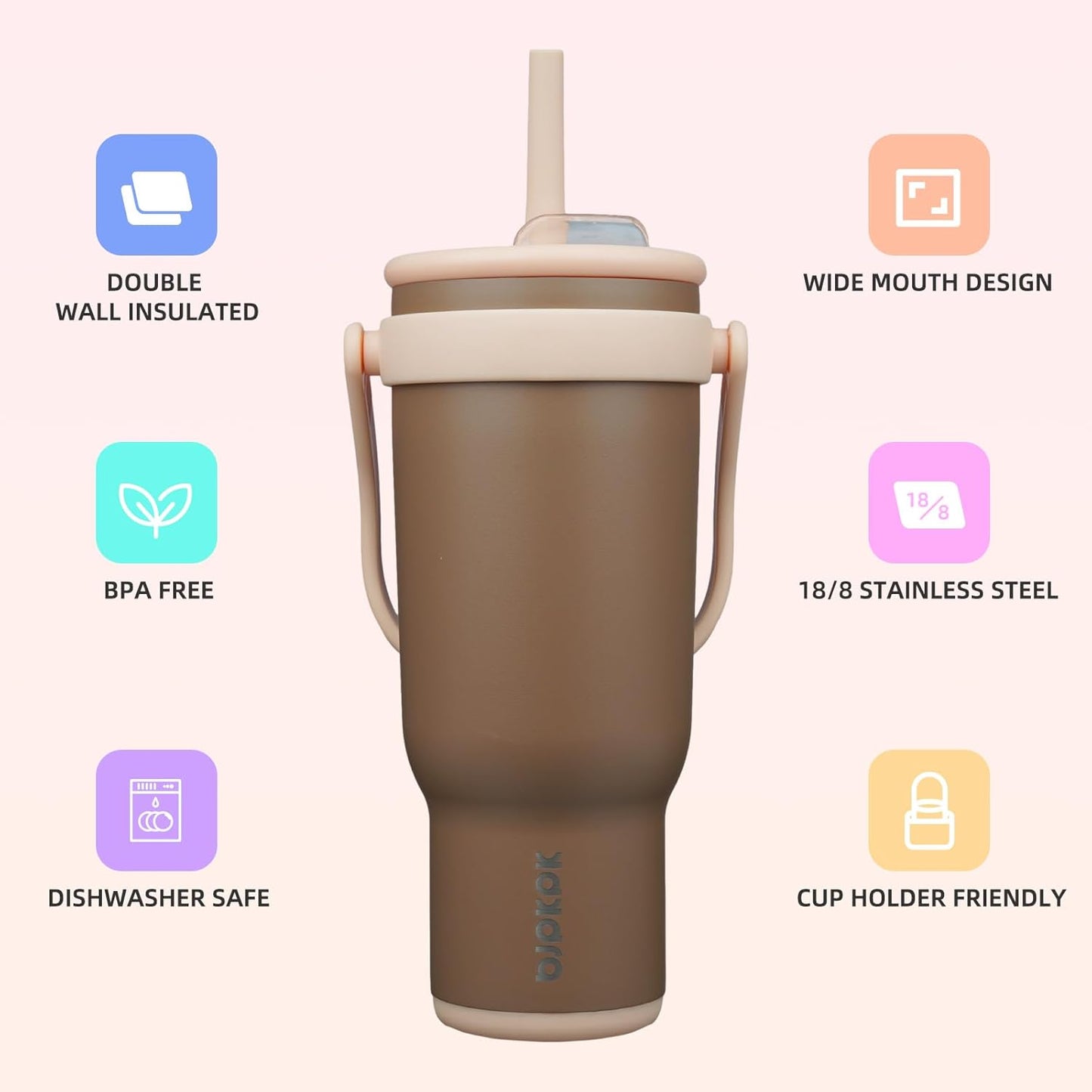 14 oz Insulated Water Bottle with Handle & Straw, Stainless Steel | Double Wall Vacuum, Leak Proof, Sweatproof, Wide Mouth, BPA Free, Dishwasher Safe, Keeps Cold/Hot, Travel, Green