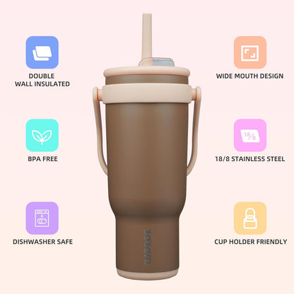 14 oz Insulated Water Bottle with Handle & Straw, Stainless Steel | Double Wall Vacuum, Leak Proof, Sweatproof, Wide Mouth, BPA Free, Dishwasher Safe, Keeps Cold/Hot, Travel, Green