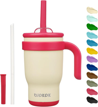 14 oz Insulated Water Bottle with Handle & Straw, Stainless Steel | Double Wall Vacuum, Leak Proof, Sweatproof, Wide Mouth, BPA Free, Dishwasher Safe, Keeps Cold/Hot, Travel, Green